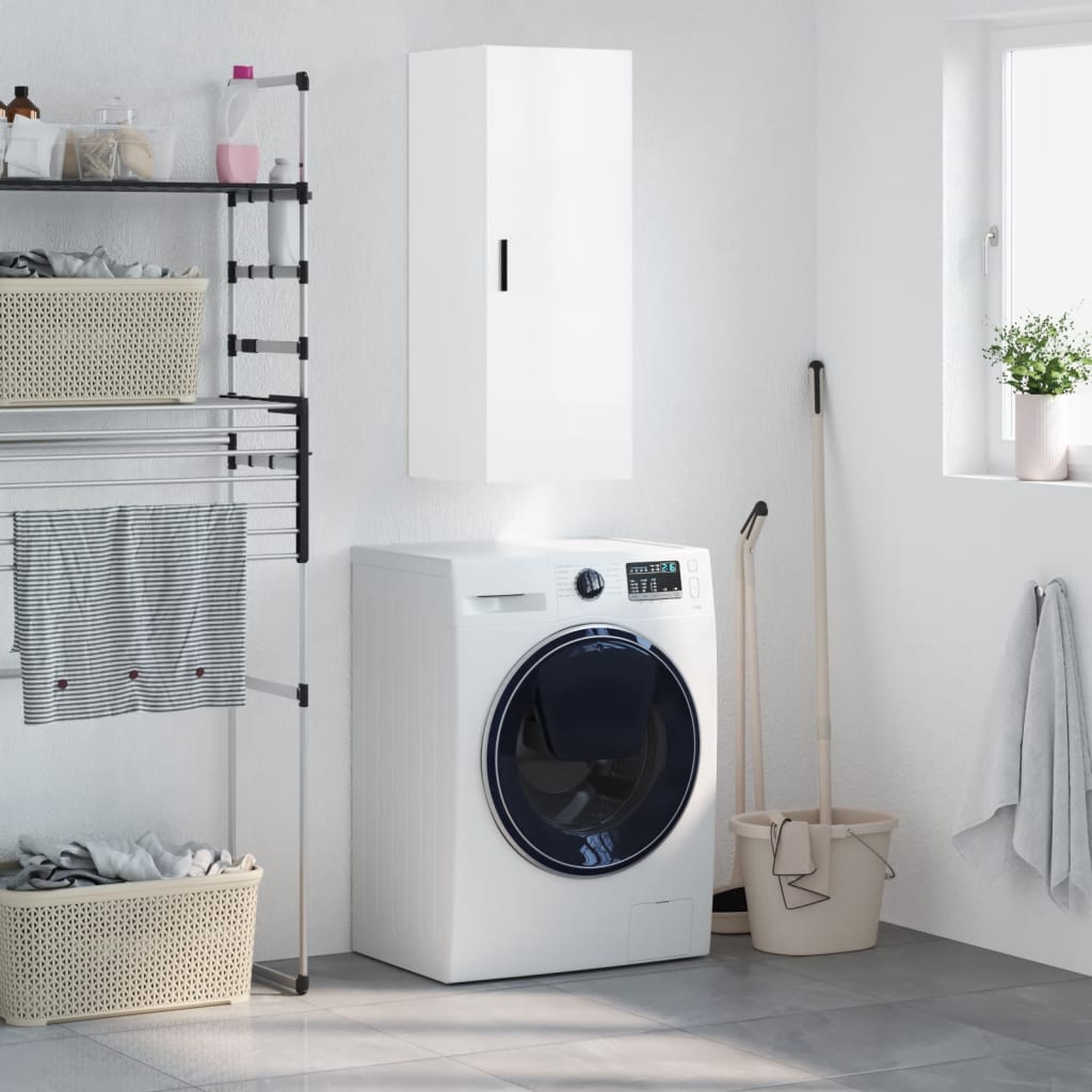 Veggskap Høyglans Hvit 34,5x34x90 cm