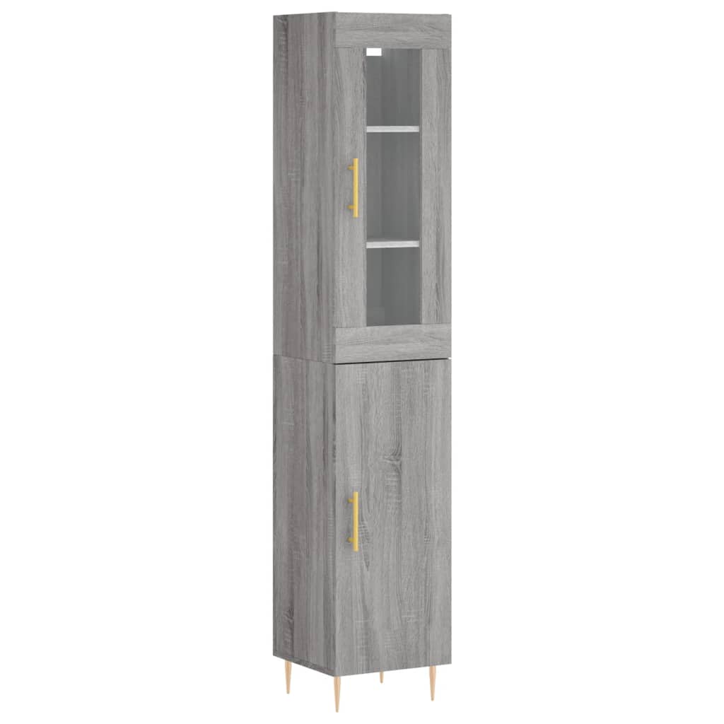 Highboard grå sonoma 34,5x34x180 cm konstruert tre
