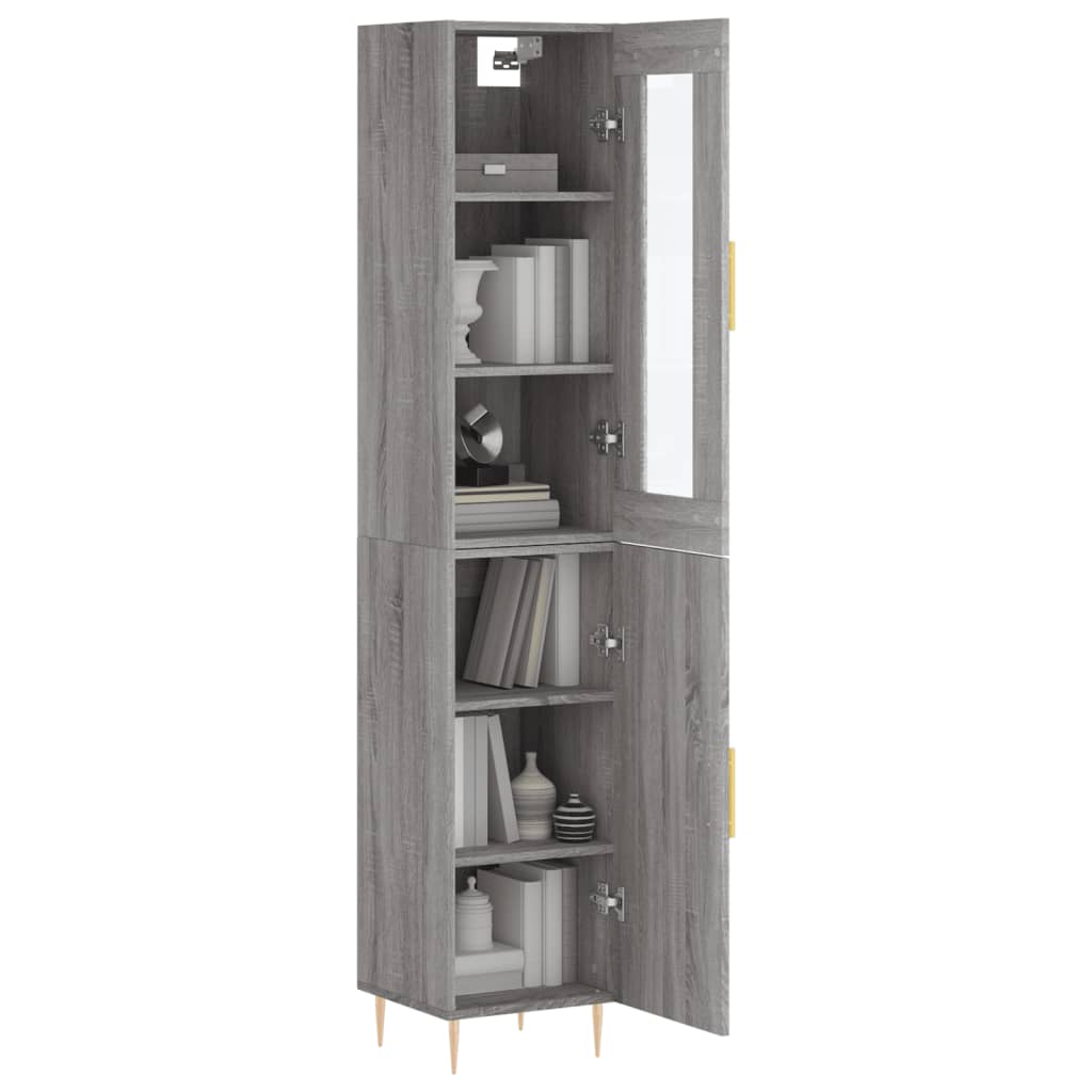 Highboard grå sonoma 34,5x34x180 cm konstruert tre