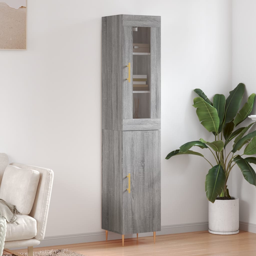 Highboard grå sonoma 34,5x34x180 cm konstruert tre