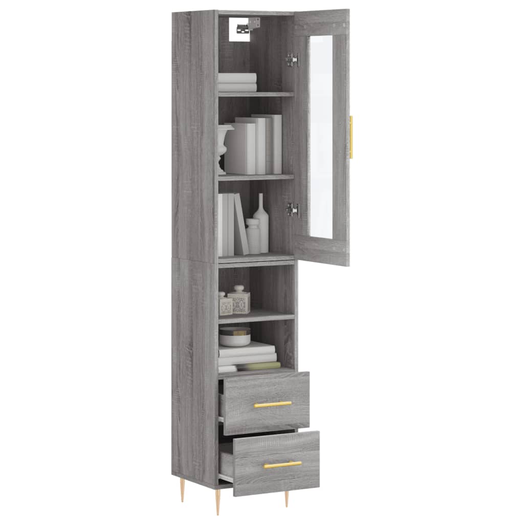 Highboard grå sonoma 34,5x34x180 cm konstruert tre