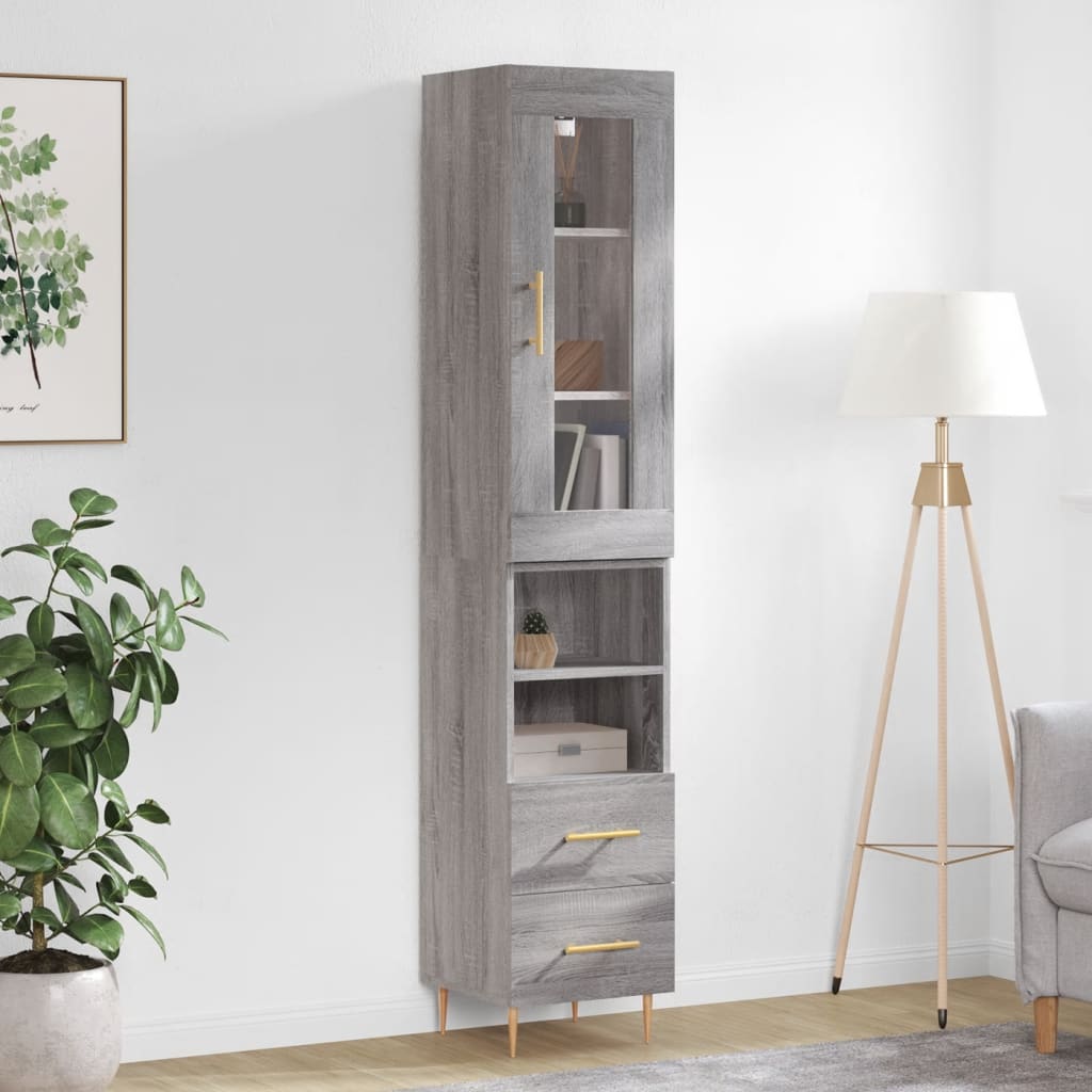 Highboard grå sonoma 34,5x34x180 cm konstruert tre