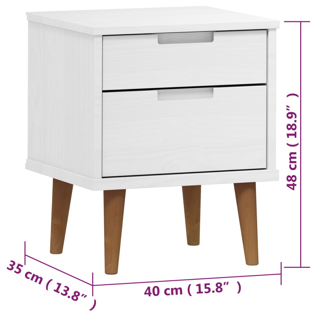 Nattbord Sengbord Hvit MOLDE 40x35x48 cm heltre furu