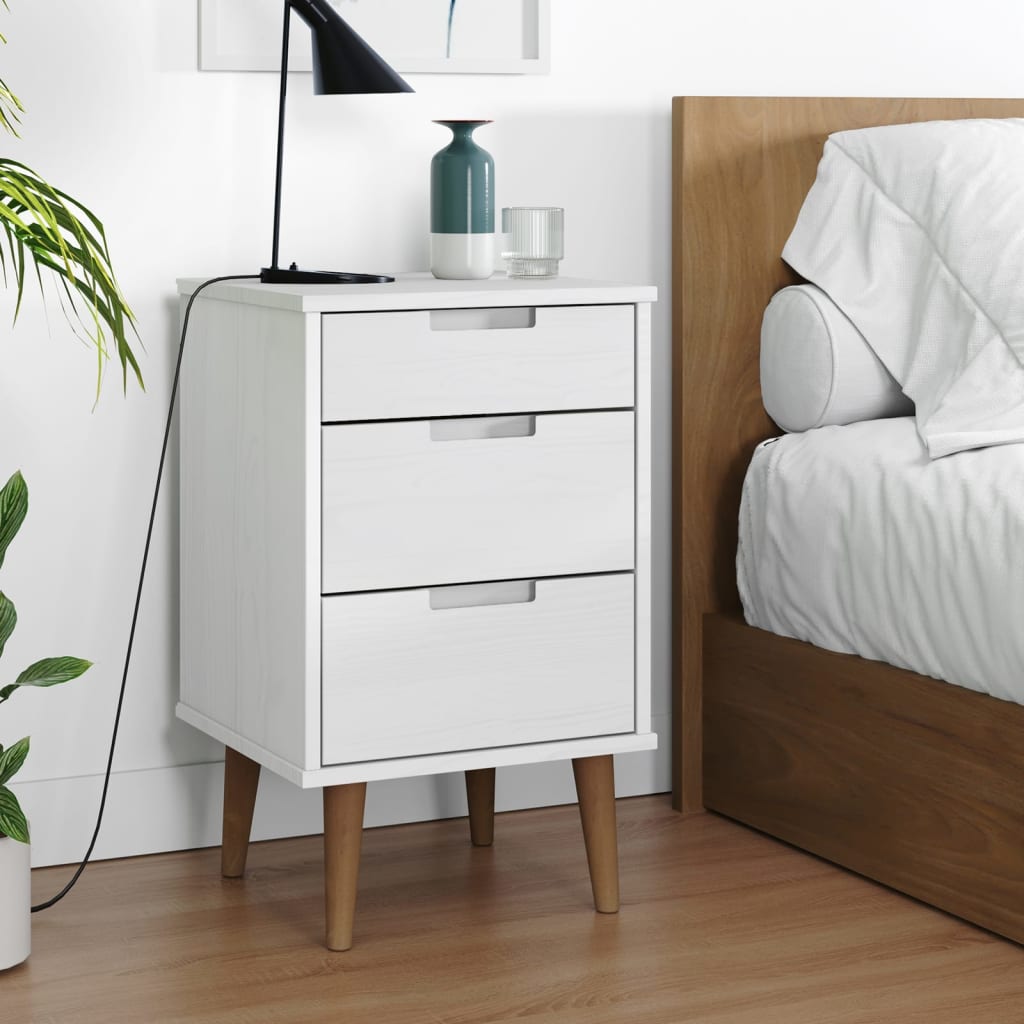 Nattbord Sengbord Hvit MOLDE 40x35x65 cm heltre furu