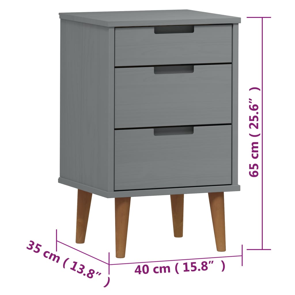 Nattbord Sengbord Grå heltre furu MOLDE 40x35x65 cm