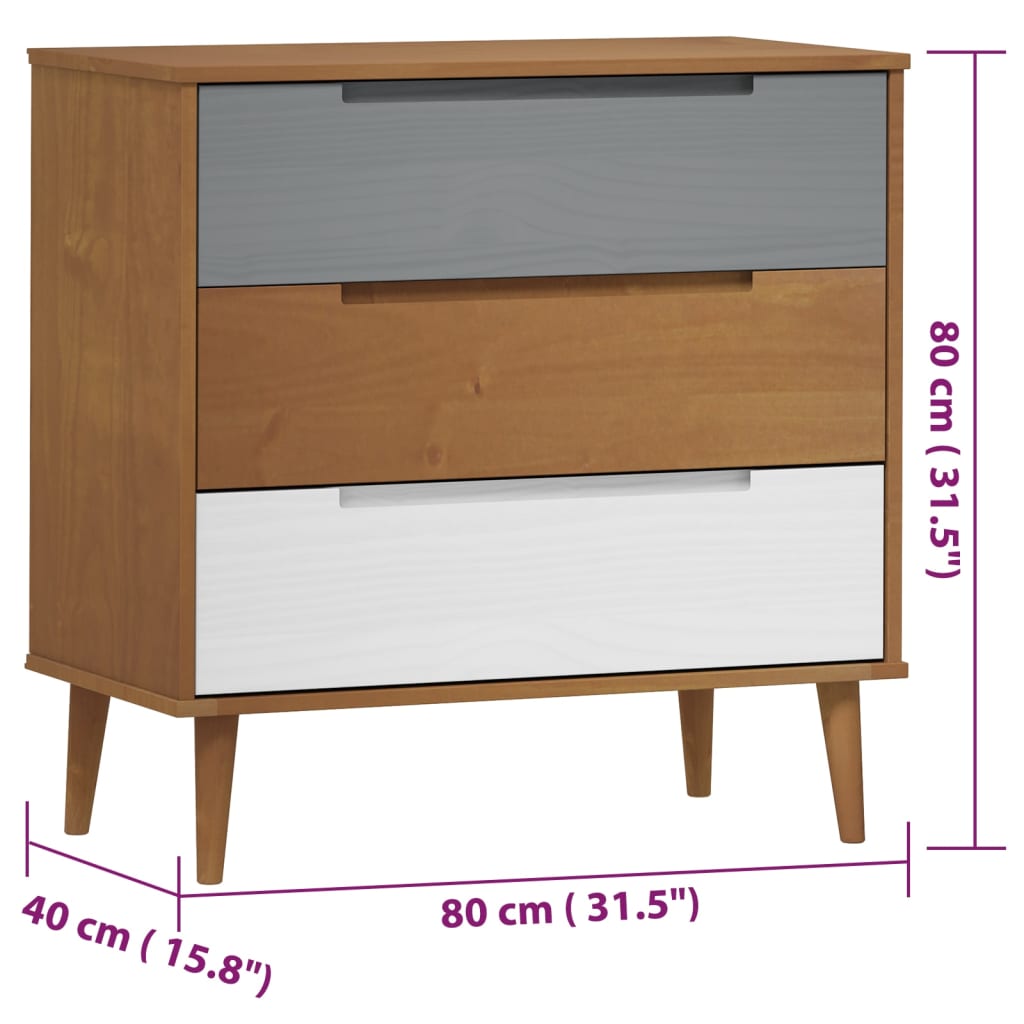 Kommode Brun MOLDE 80x40x80 cm heltre furu