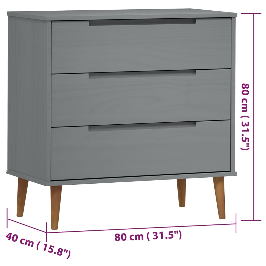 Kommode Grå MOLDE 80x40x80 cm heltre furu