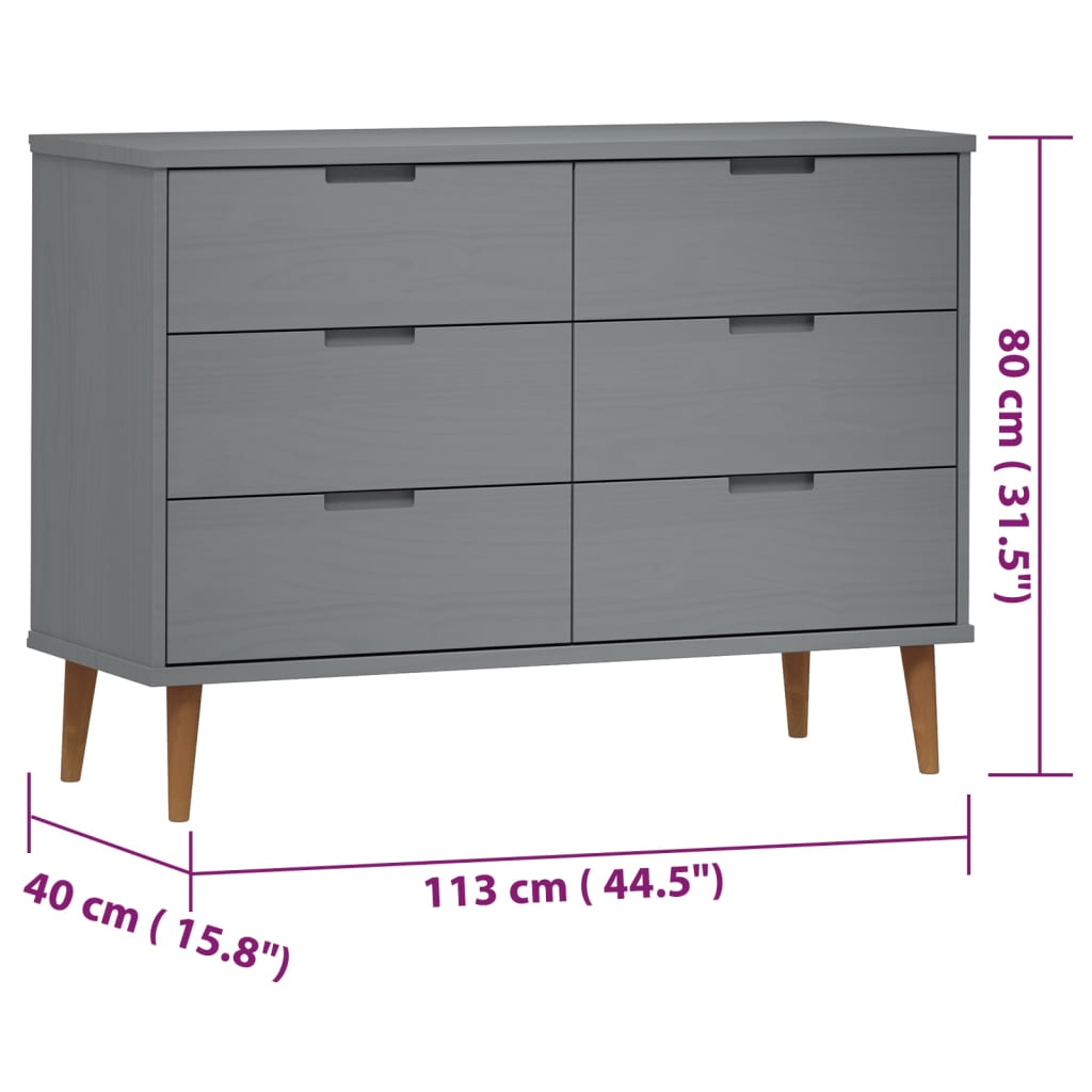 Kommode Grå MOLDE 113x40x80 cm heltre furu