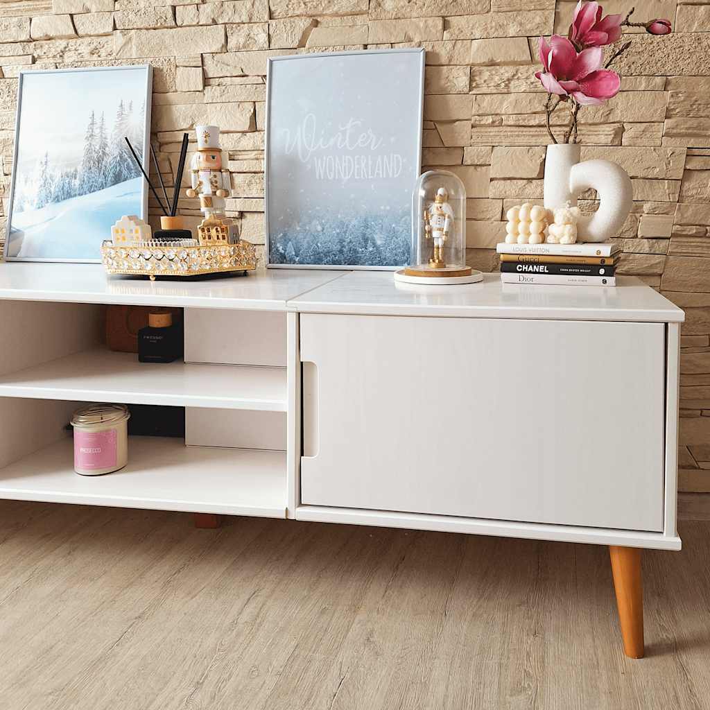 TV-Møbel Hvit TV-benk MOLDE 158x40x49 cm heltre furu