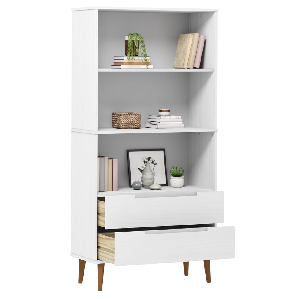 Bokhylle Hvit MOLDE 85x35x170,5 cm heltre furu