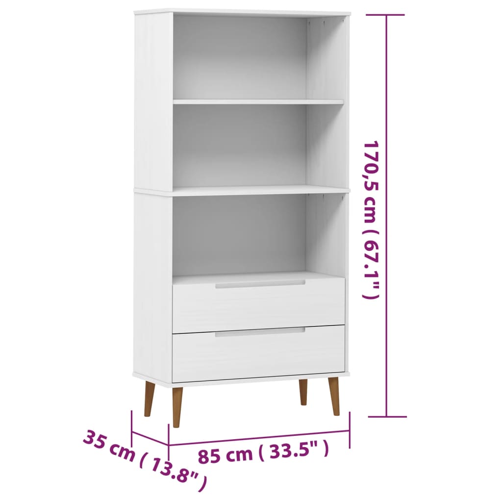Bokhylle Hvit MOLDE 85x35x170,5 cm heltre furu