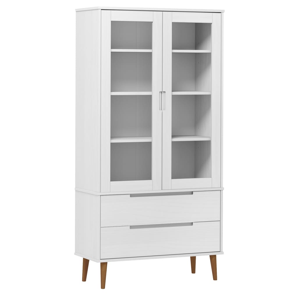 Vitrineskap MOLDE Hvit 90x35x175 cm heltre furu
