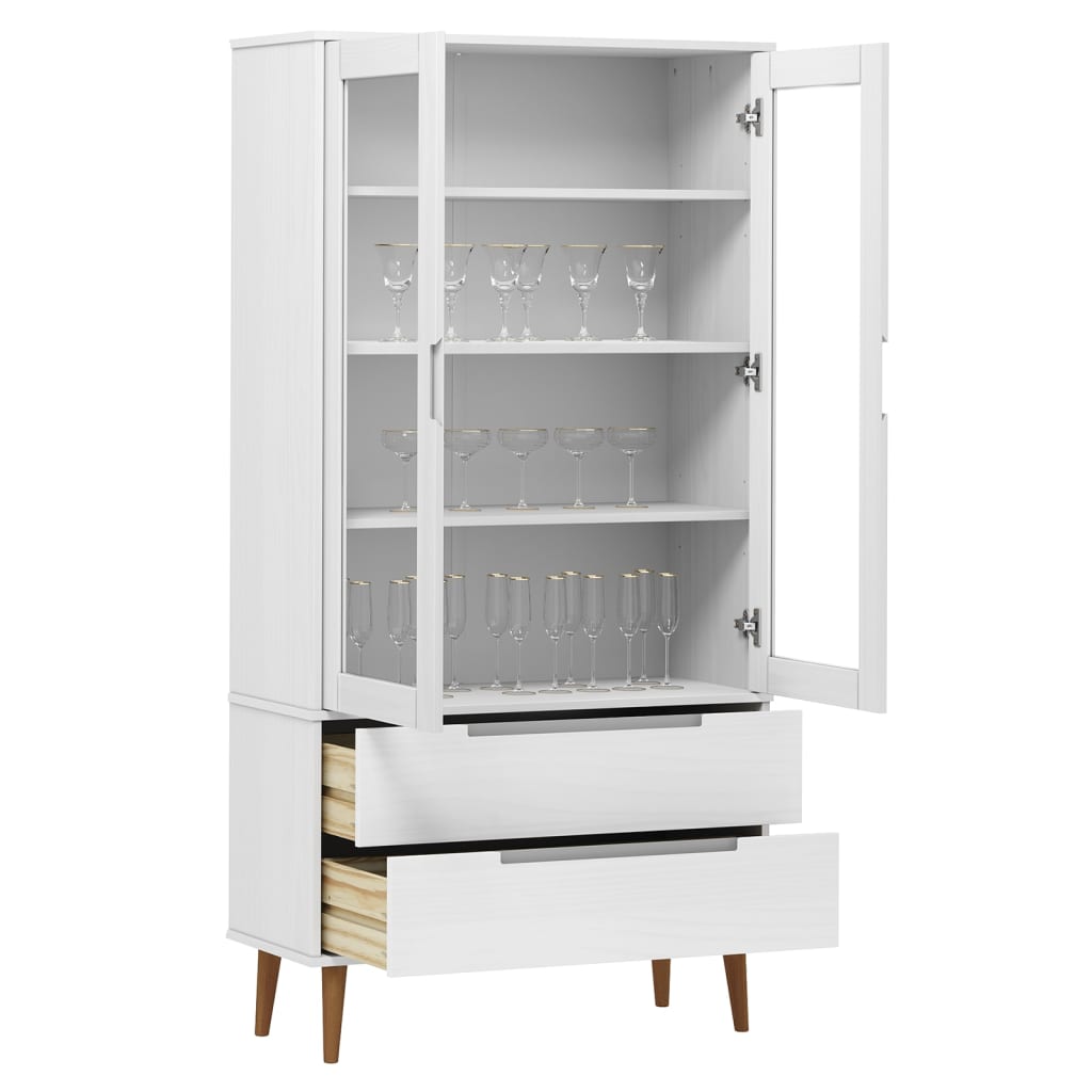 Vitrineskap MOLDE Hvit 90x35x175 cm heltre furu