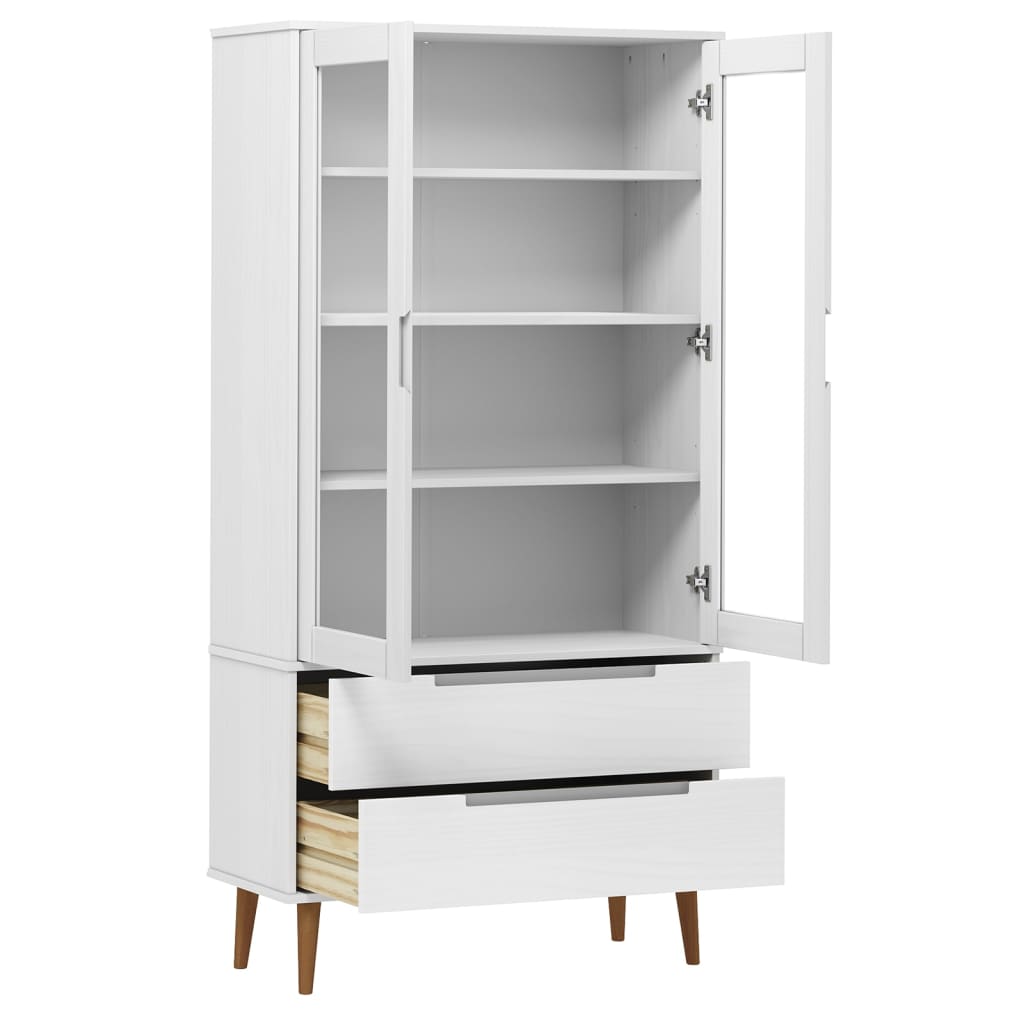 Vitrineskap MOLDE Hvit 90x35x175 cm heltre furu