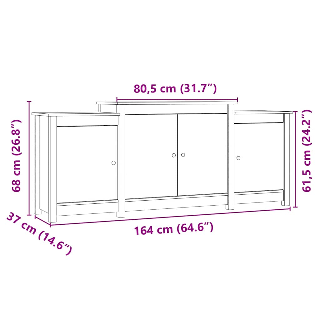 Skjenk Honningbrun 164x37x68 cm heltre furu