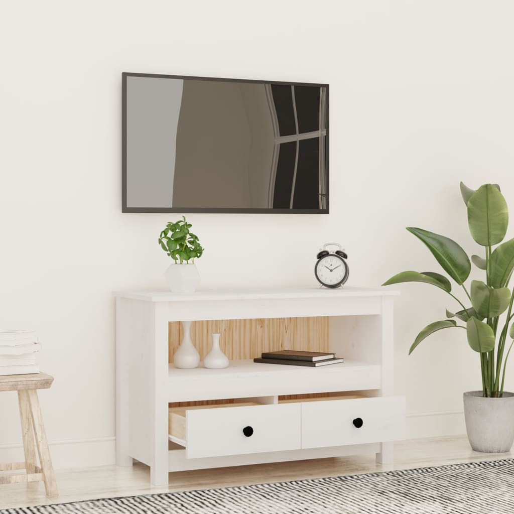 TV-Møbel Hvit TV-benk 79x35x52 cm heltre furu
