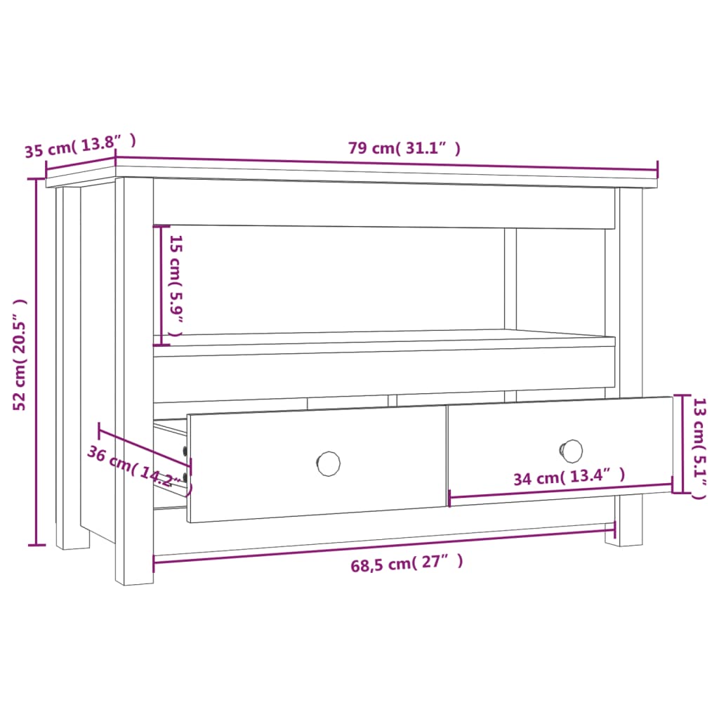 TV-Møbel Svart TV-benk 79x35x52 cm heltre furu