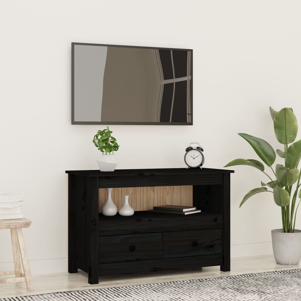 TV-Møbel Svart TV-benk 79x35x52 cm heltre furu
