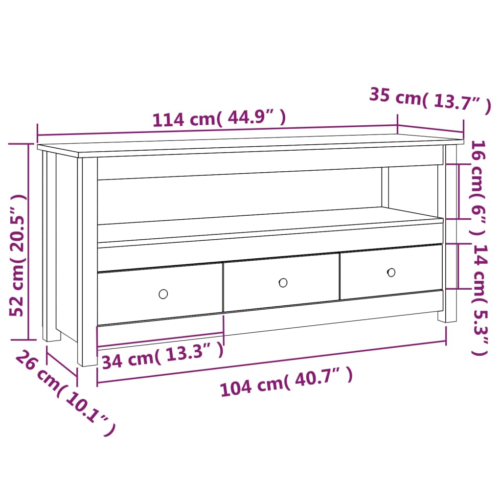 TV-Møbel Svart TV-benk 114x35x52 cm heltre furu