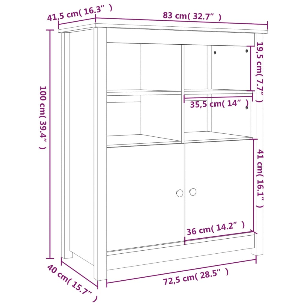 Skjenk Honningbrun 83x41,5x100 cm heltre furu