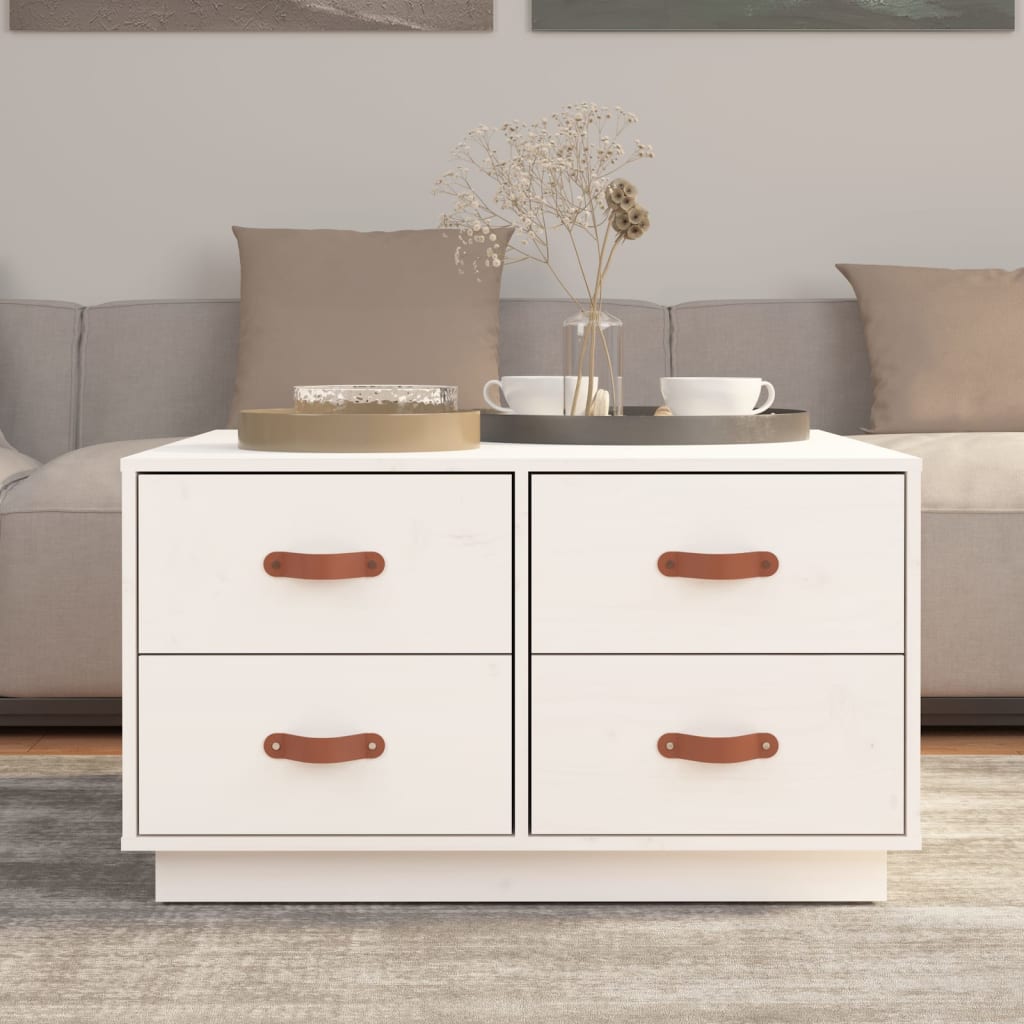 Salongbord Sofabord Hvit 80x80x45 cm heltre furu