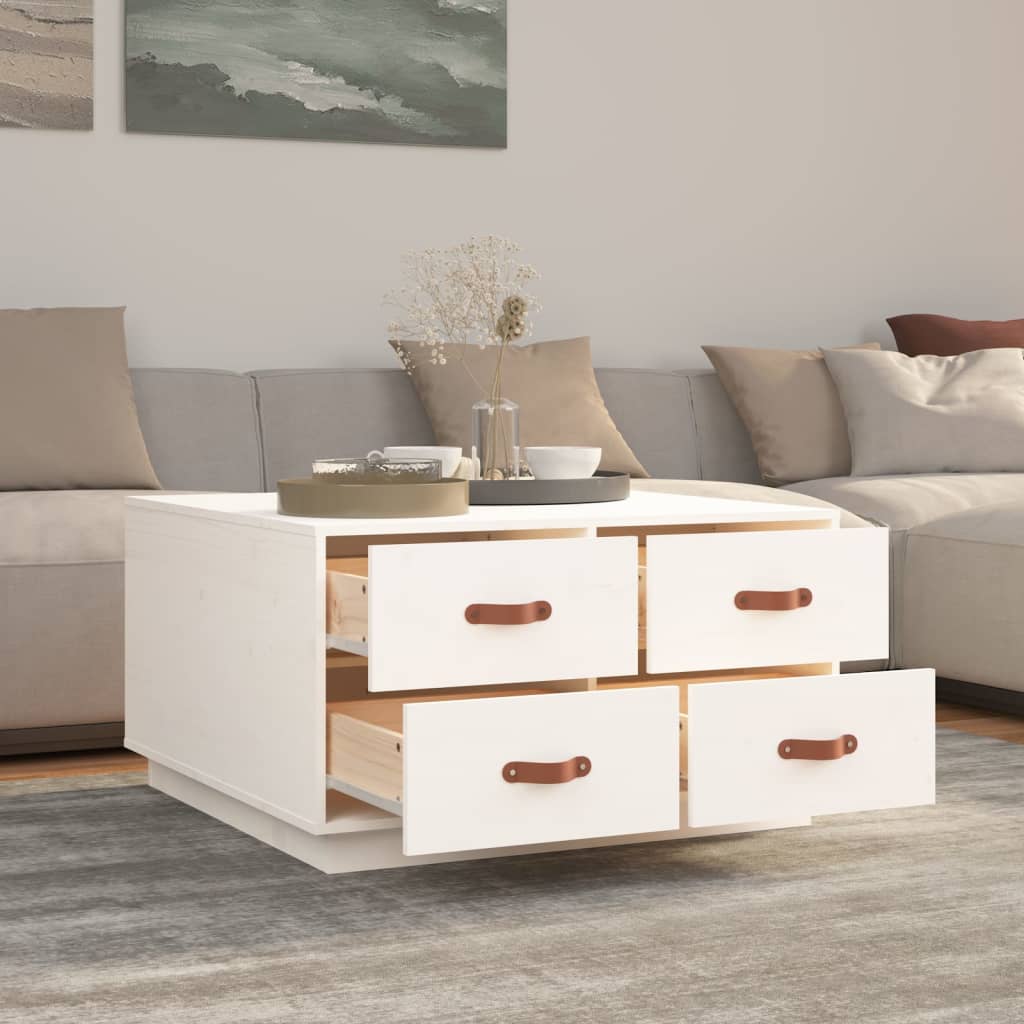 Salongbord Sofabord Hvit 80x80x45 cm heltre furu