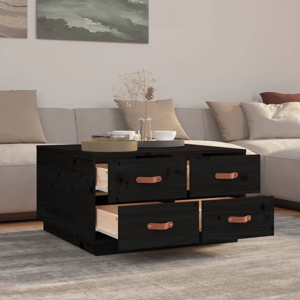 Salongbord Sofabord Svart 80x80x45 cm heltre furu