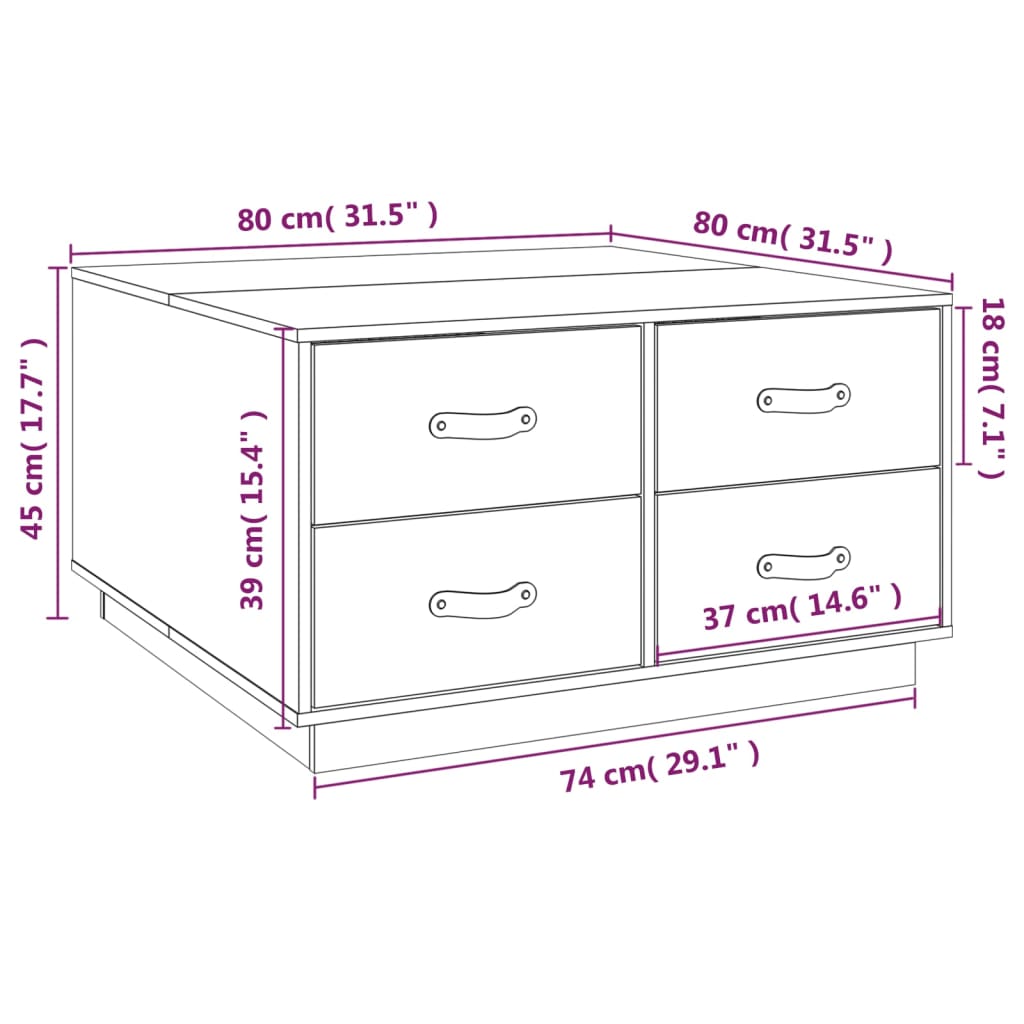 Salongbord Sofabord Svart 80x80x45 cm heltre furu