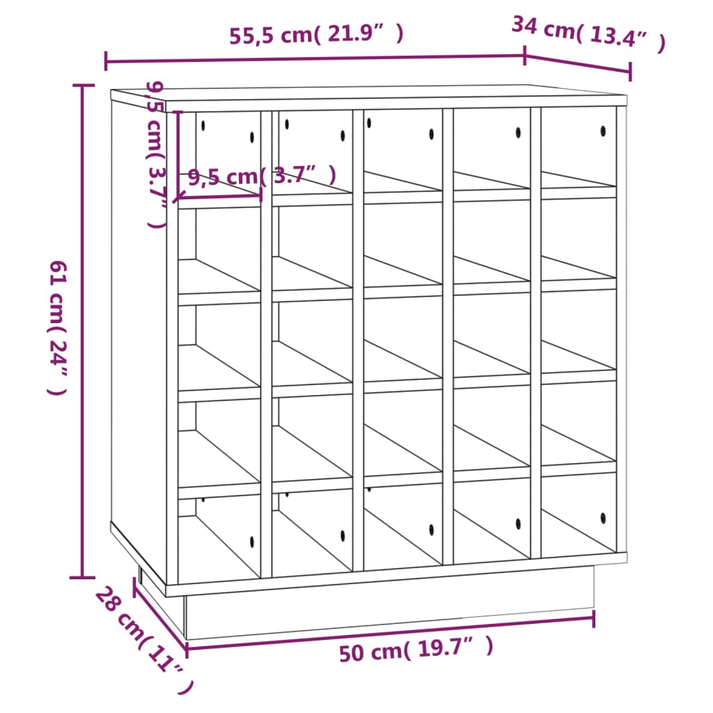 Vinstativ Vinhylle 55,5x34x61 cm heltre furu