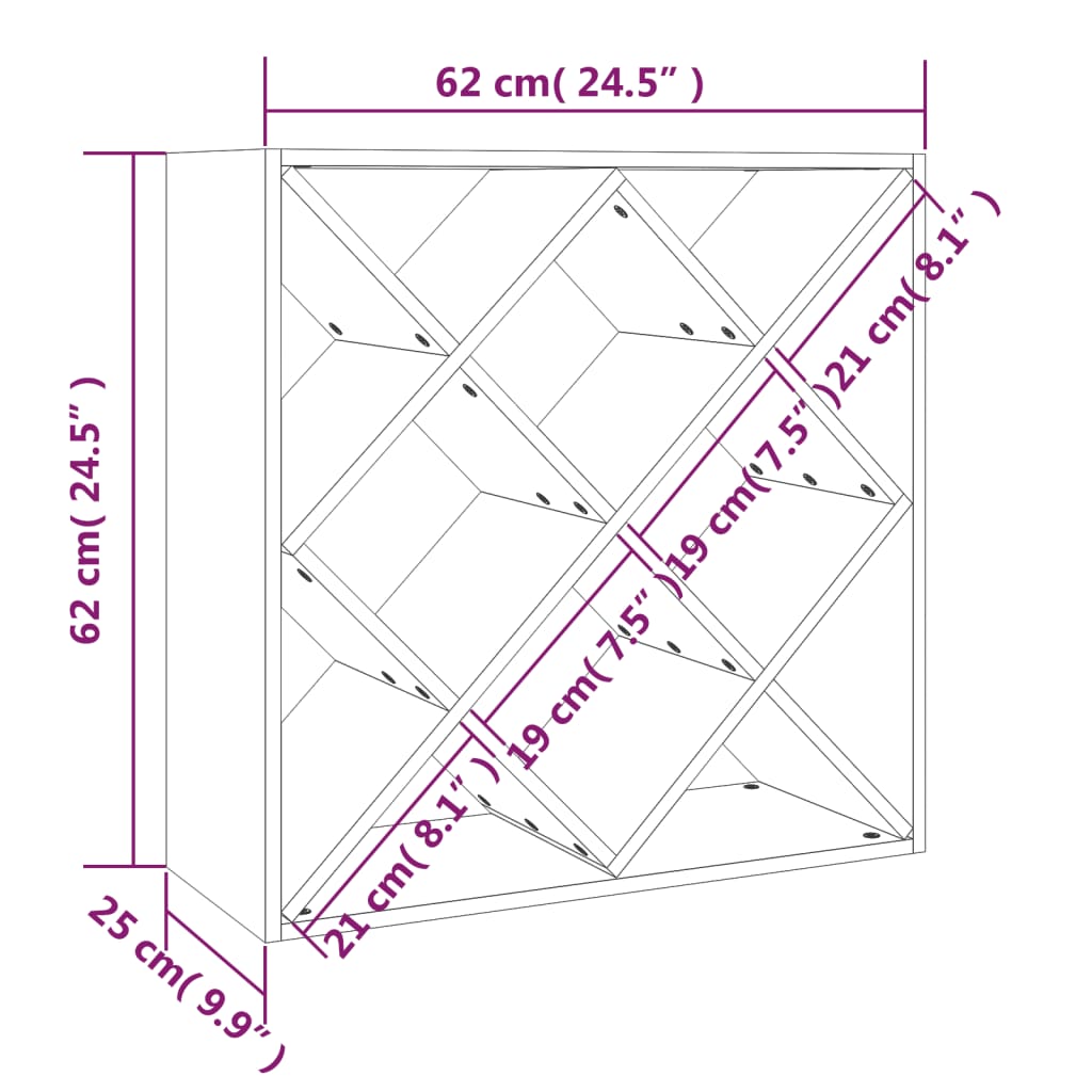 Vinstativ Vinhylle Hvit 62x25x62 cm heltre furu