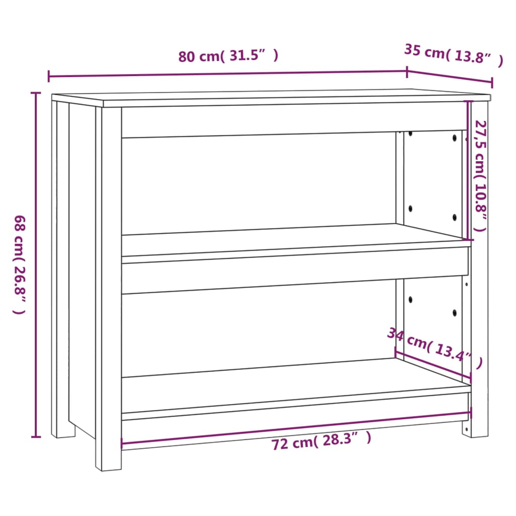 Bokhylle Svart 80x35x68 cm heltre furu