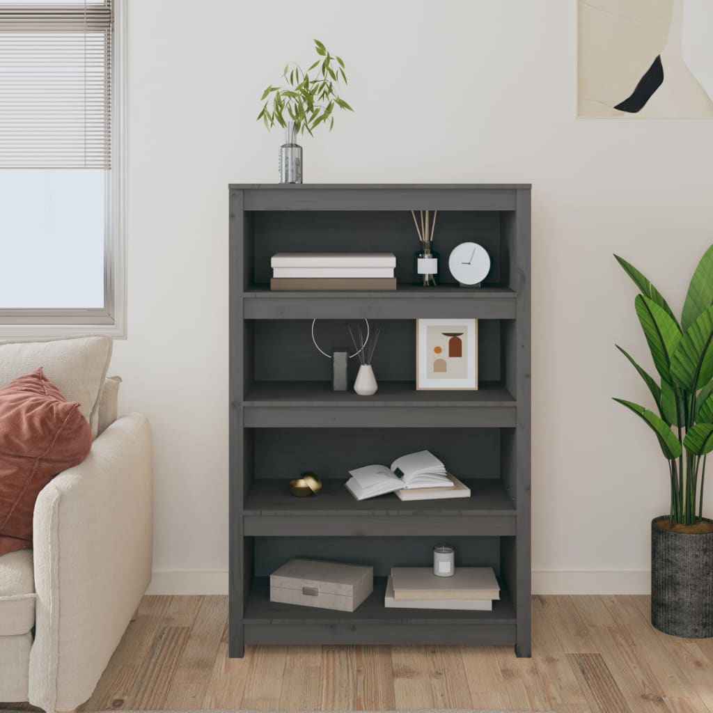 Bokhylle Grå 80x35x126 cm heltre furu
