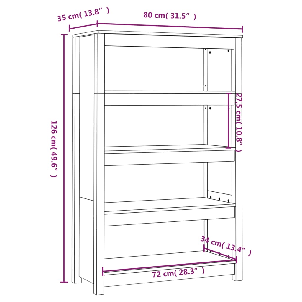 Bokhylle Svart 80x35x126 cm heltre furu