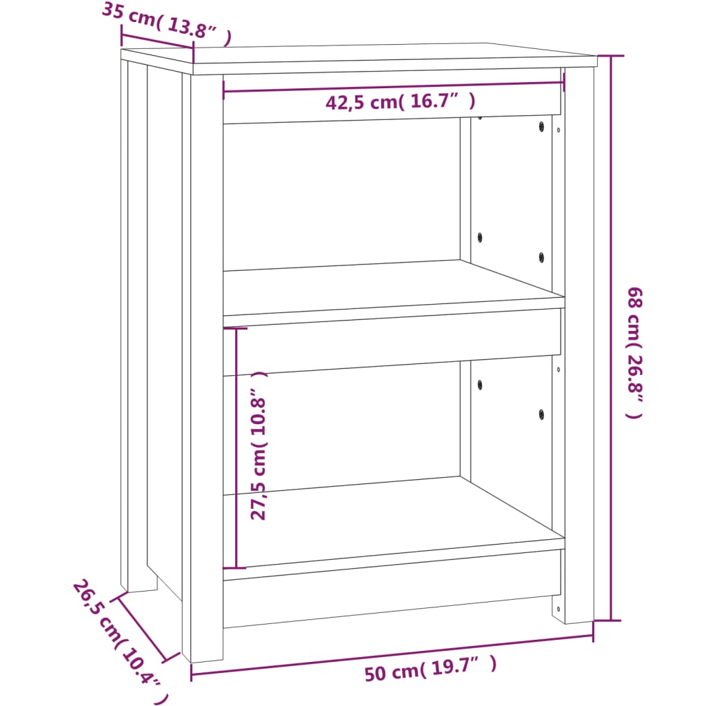 Bokhylle Svart 50x35x68 cm heltre furu