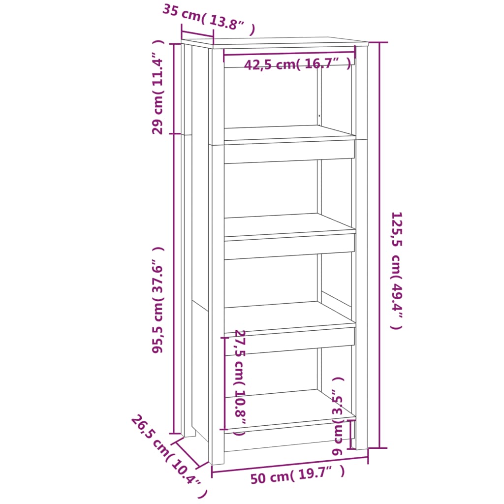 Bokhylle Honningbrun 50x35x125,5 cm heltre furu