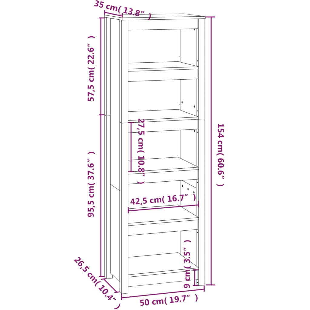 Bokhylle Svart 50x35x154 cm heltre furu