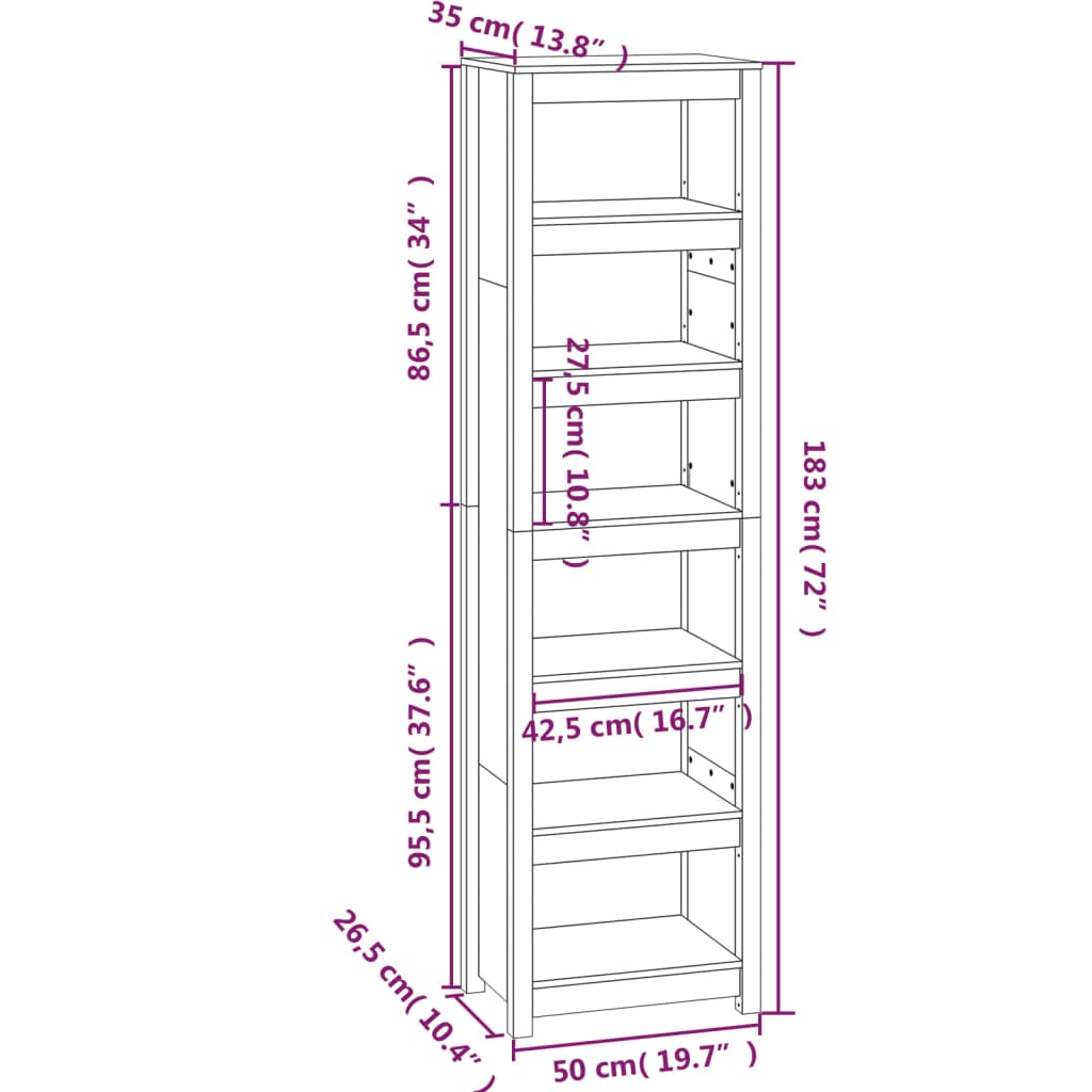 Bokhylle Tre 50x35x183 cm heltre furu