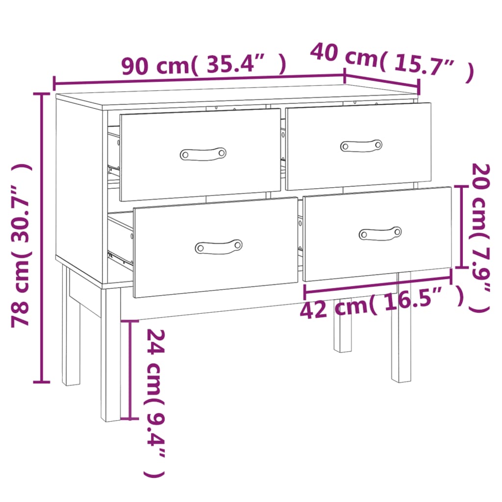 Kommode Honningbrun 90x40x78 cm heltre furu