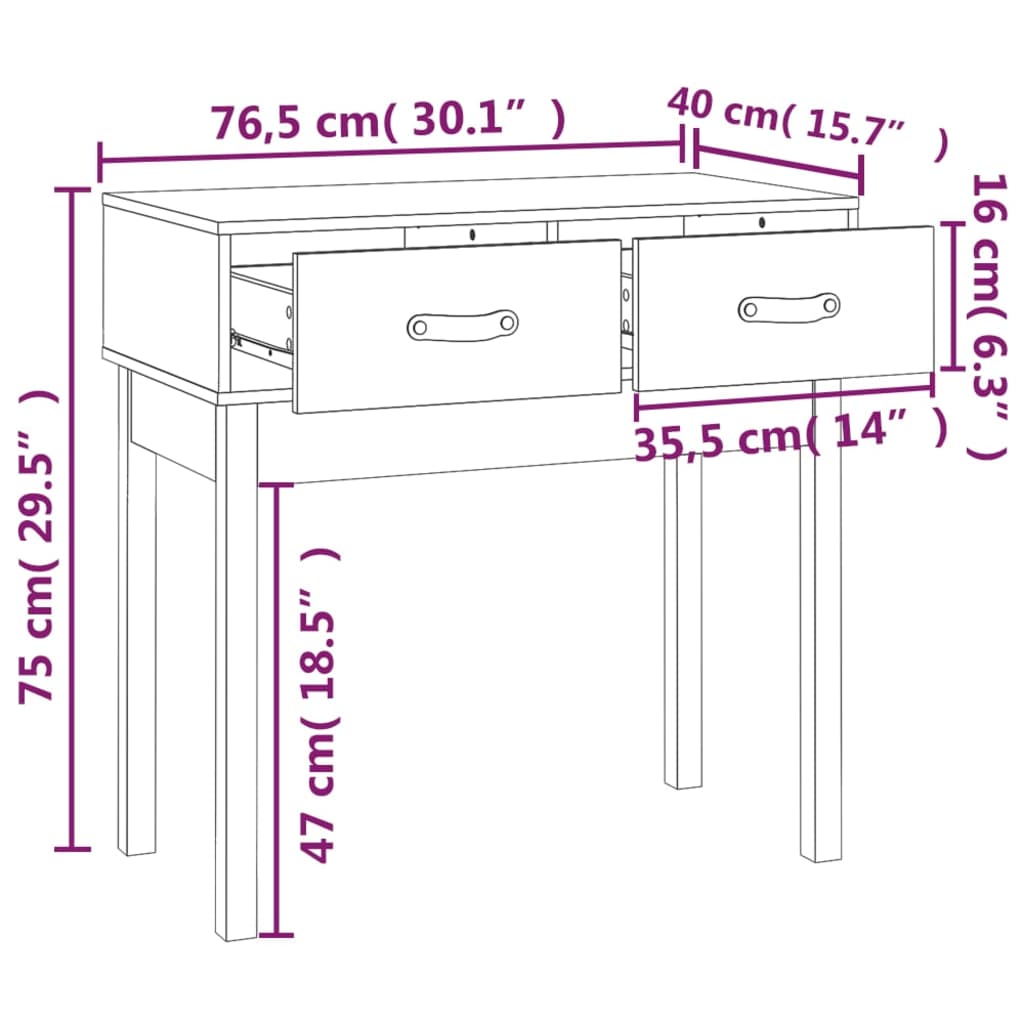 Avlastningsbord Konsollbord Hvit 76,5x40x75 cm heltre furu