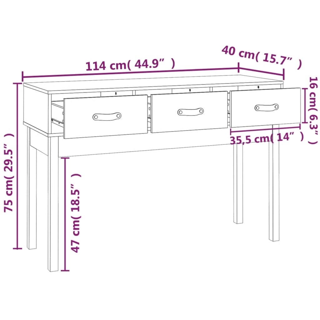 Avlastningsbord konsollbord Grå 114x40x75 cm heltre furu