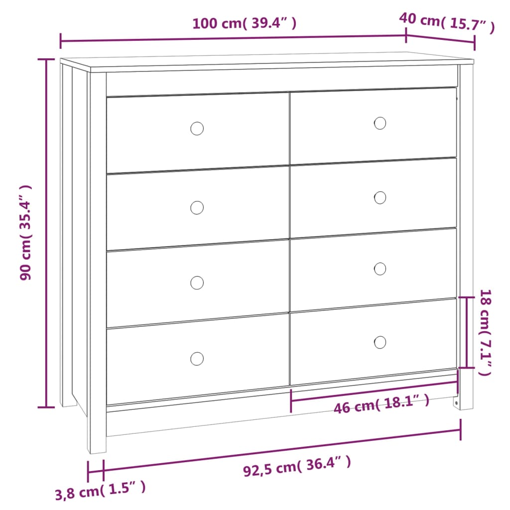 Kommode Grå 100x40x90 cm heltre furu