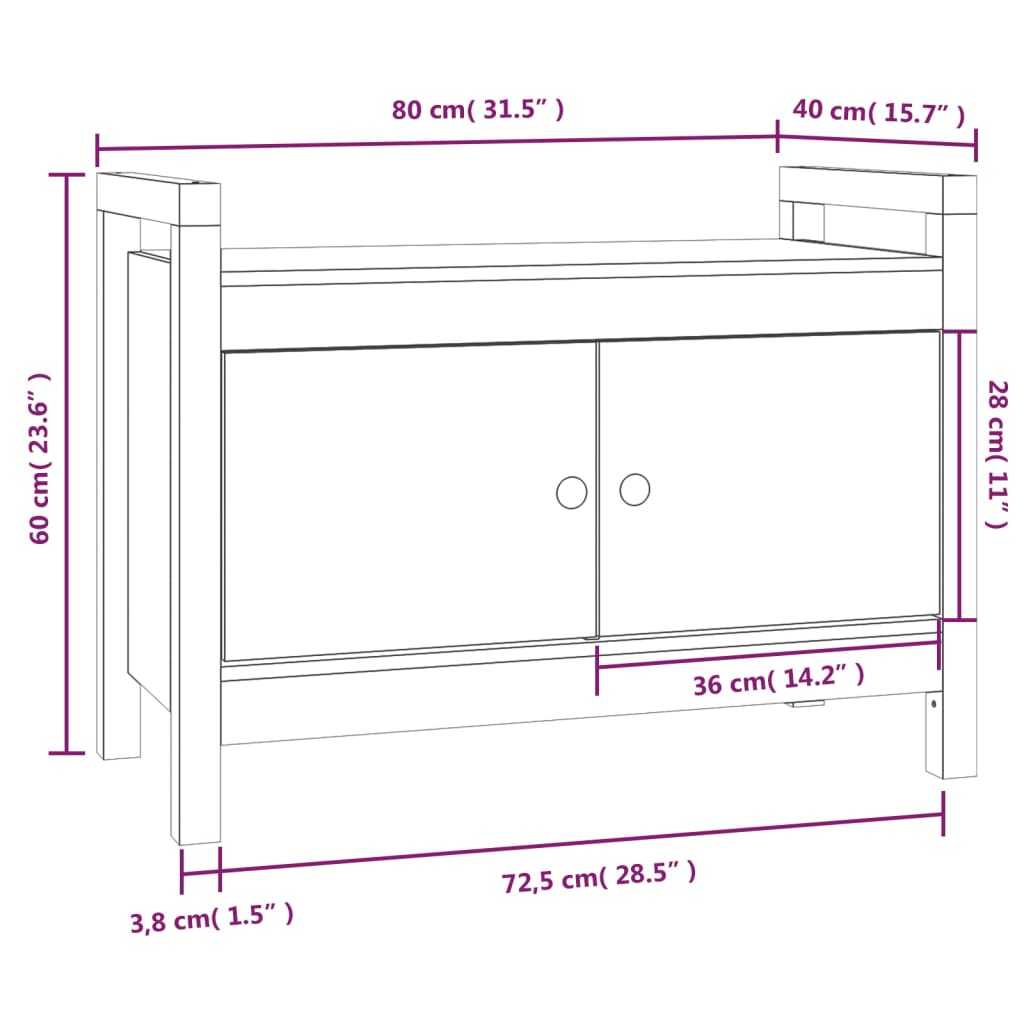 Sittebenk Gangbenk 80x40x60 cm heltre furu