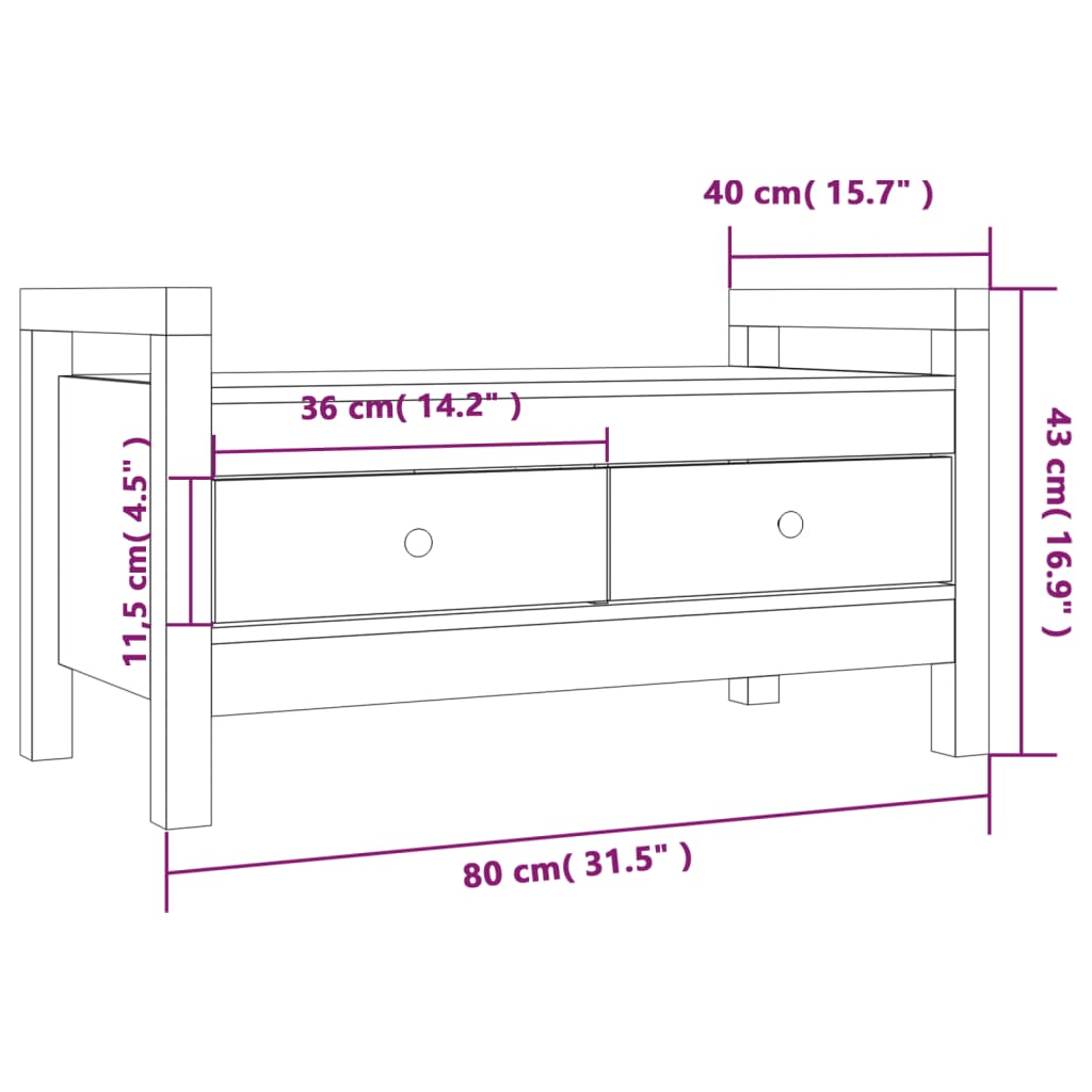 Sittebenk Gangbenk 80x40x43 cm heltre furu