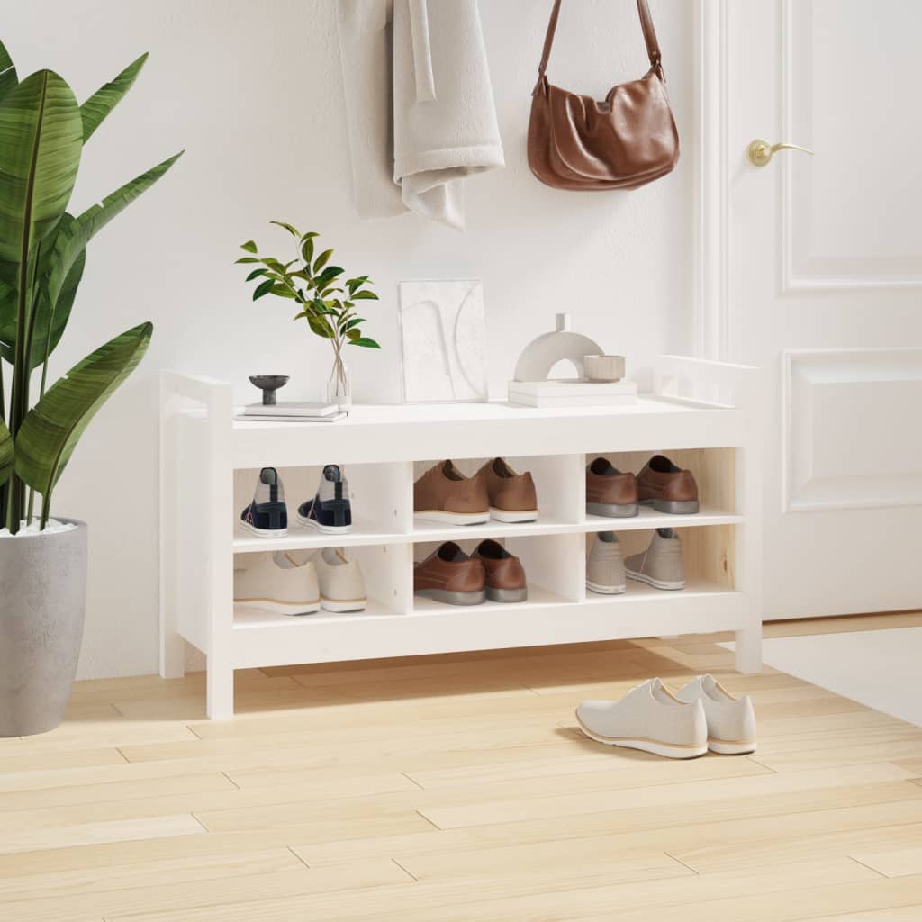 Skoskap Skohylle Skobenk Hvit Gangbenk 110x40x60 cm heltre furu