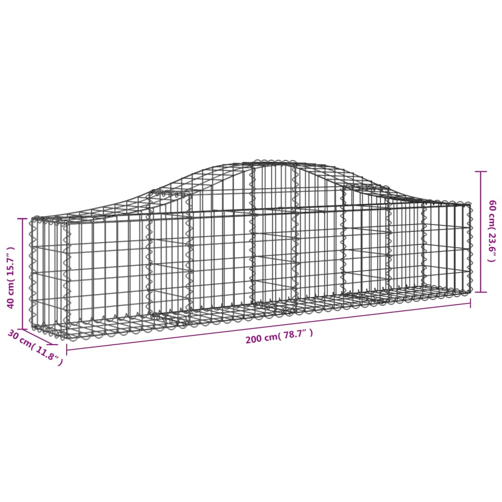 Gabionkurver buede 20 stk 200x30x40/60 cm galvanisert jern