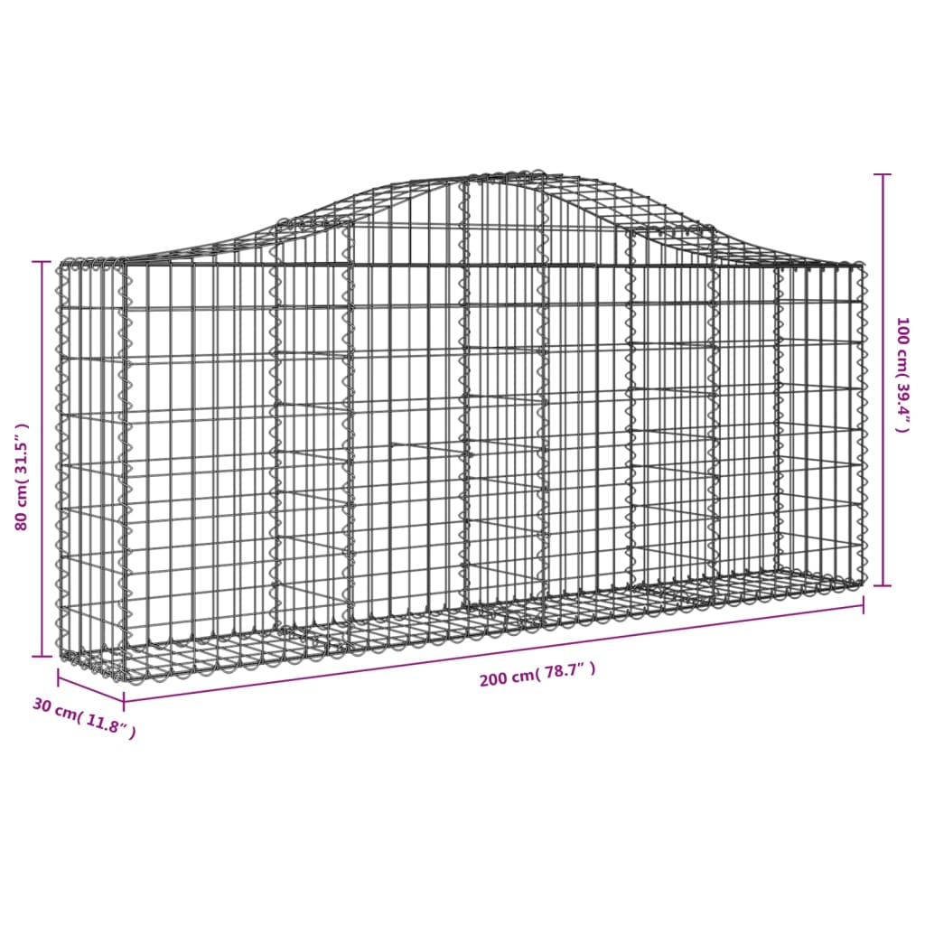 Gabionkurver buede 9 stk 200x30x80/100 cm galvanisert jern