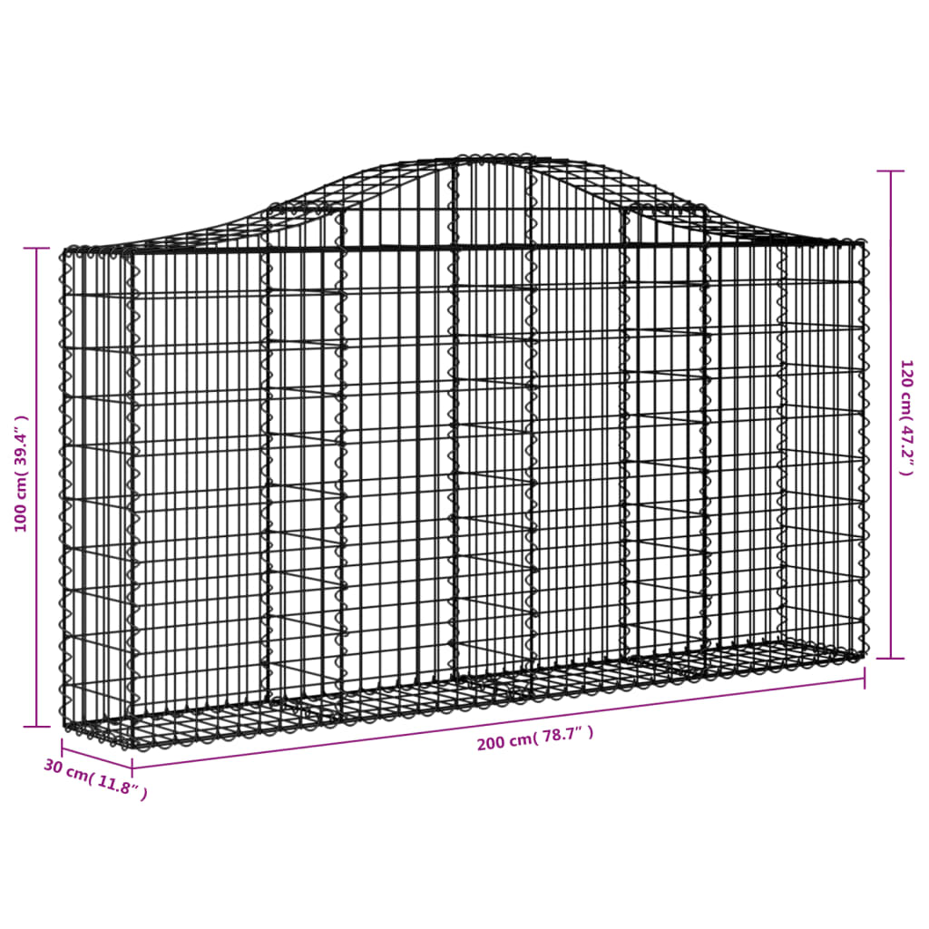 Gabionkurver buede 4 stk 200x30x100/120 cm galvanisert jern