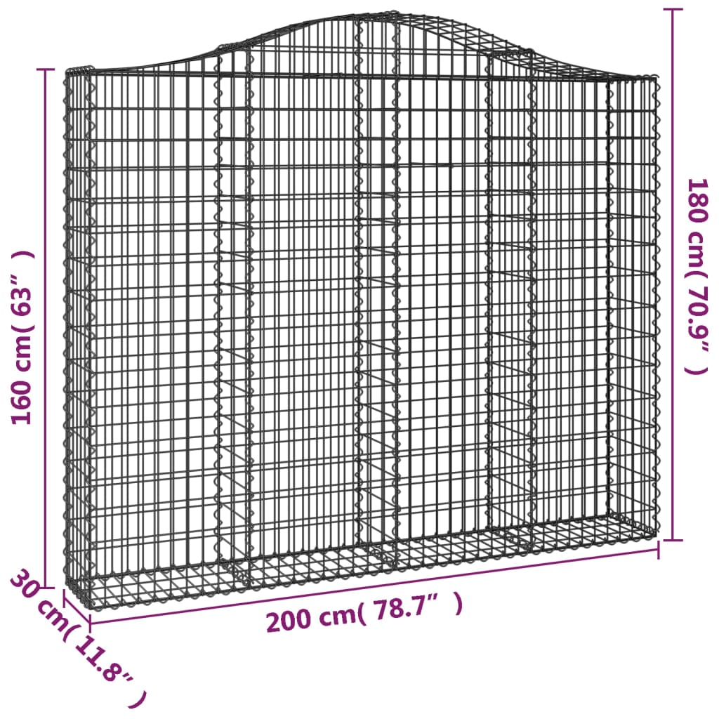 Gabionkurver buede 6 stk 200x30x160/180 cm galvanisert jern