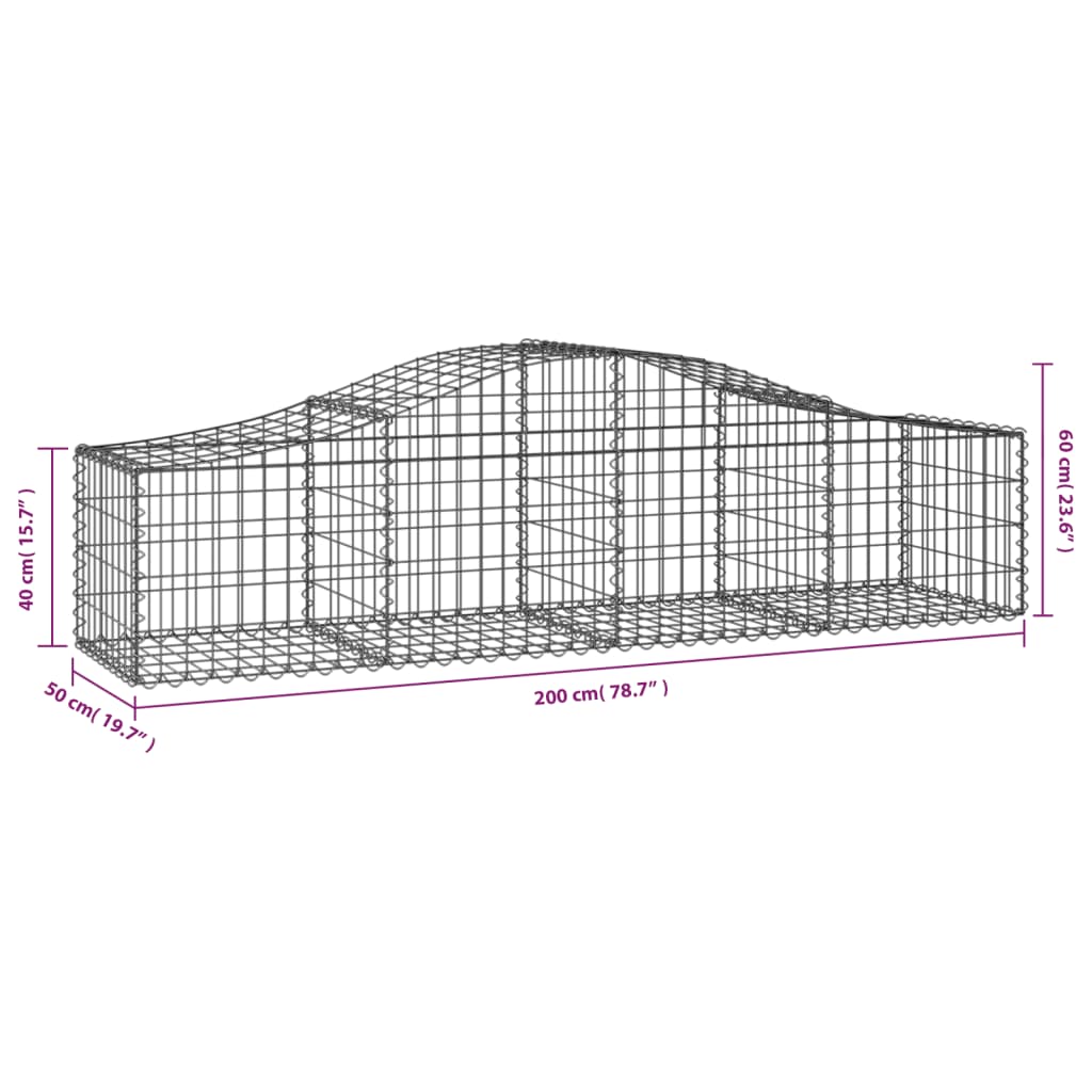 Gabionkurver buede 14 stk 200x50x40/60 cm galvanisert jern