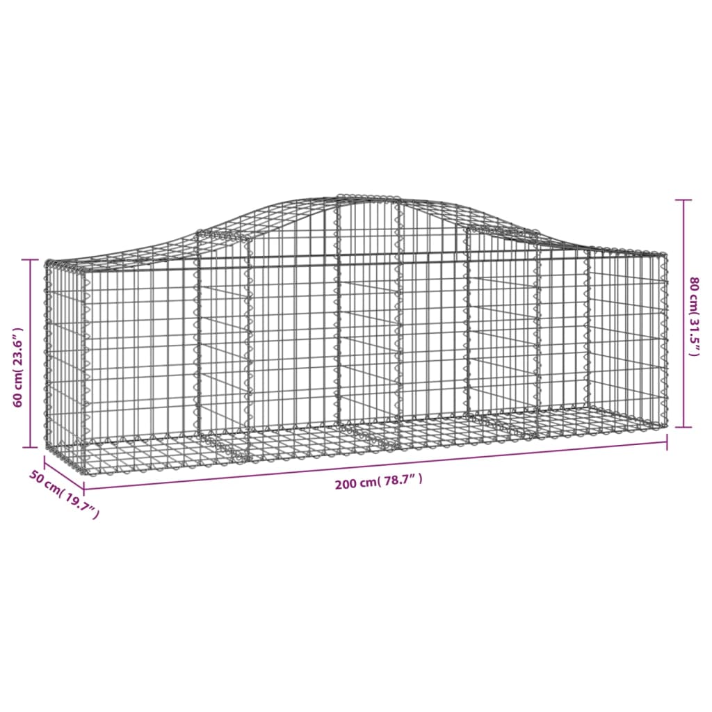Gabionkurver buede 10 stk 200x50x60/80 cm galvanisert jern